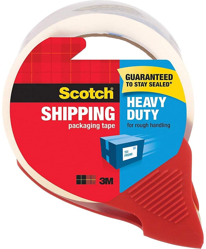 Scotch Heavy Duty Shipping Packaging Tape. 1.88" x 54.6 Yards. 3" Core. Clear. Great for Packing. Shipping & Moving. 1 Roll. Dispensered (3850-RD)