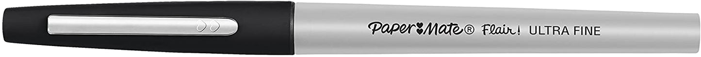 Paper Mate Flair Felt Tip Pens. Ultra Fine Point (0.4mm). Black. 12 Count
