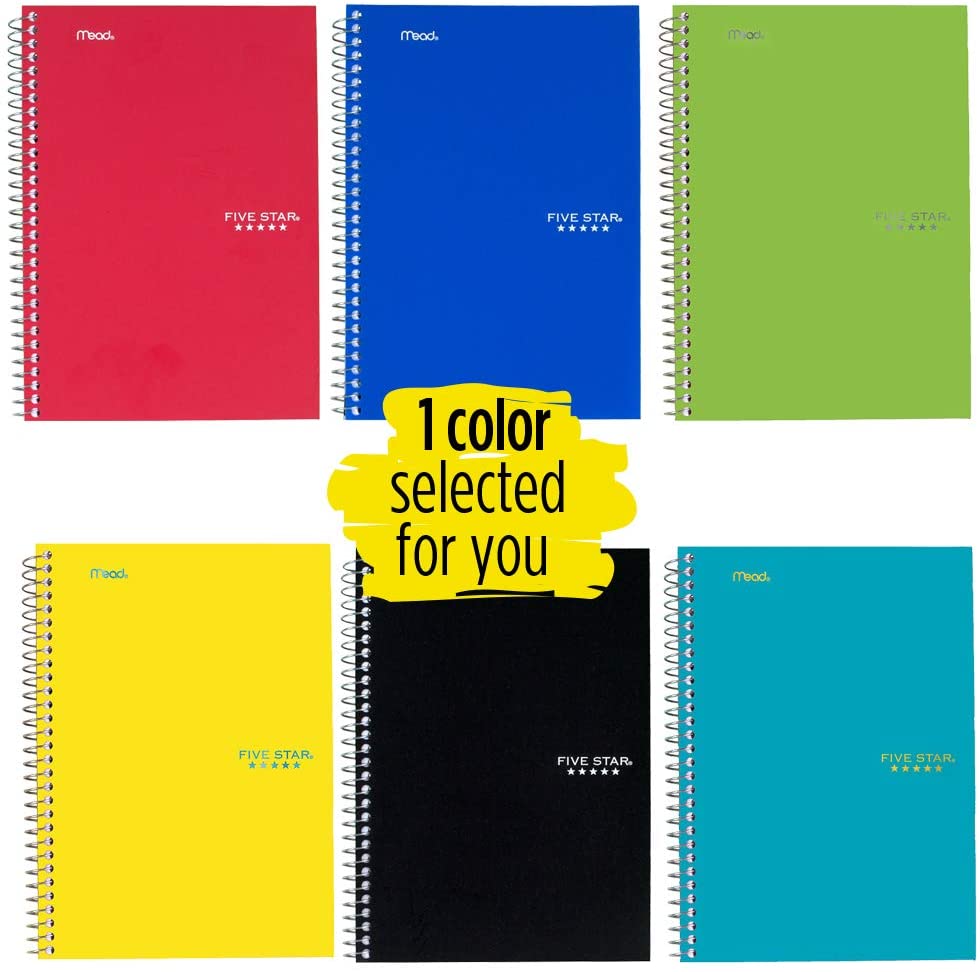 Five Star Spiral Notebook, 2 Subject, College Ruled Paper, 100 sheets, 9-1/2" x 6", Color Selected For You, 1 Count (06180)