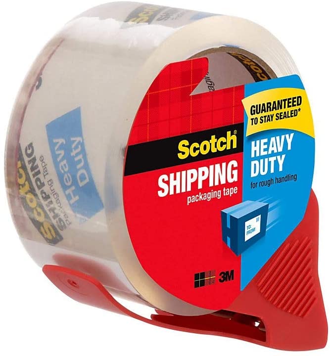 Scotch Heavy Duty Shipping Packaging Tape. 1.88" x 54.6 Yards. 3" Core. Clear. Great for Packing. Shipping & Moving. 1 Roll. Dispensered (3850-RD)