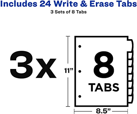 Avery Big Tab Write & Erase Durable Plastic Dividers for 3 Ring Binders. 8-Tab Sets. Pastel Multicolor. 3 Binder Divider Sets (31351)