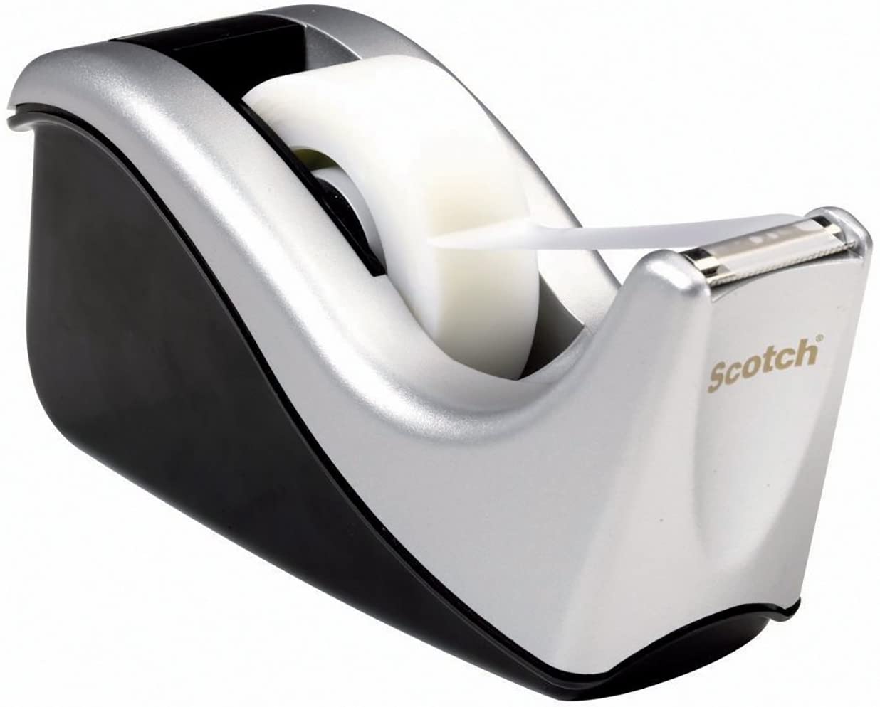 Scotch Desktop Tape Dispenser Silvertech, Two-Tone (C60-St), Black/Silver, 1 Pack