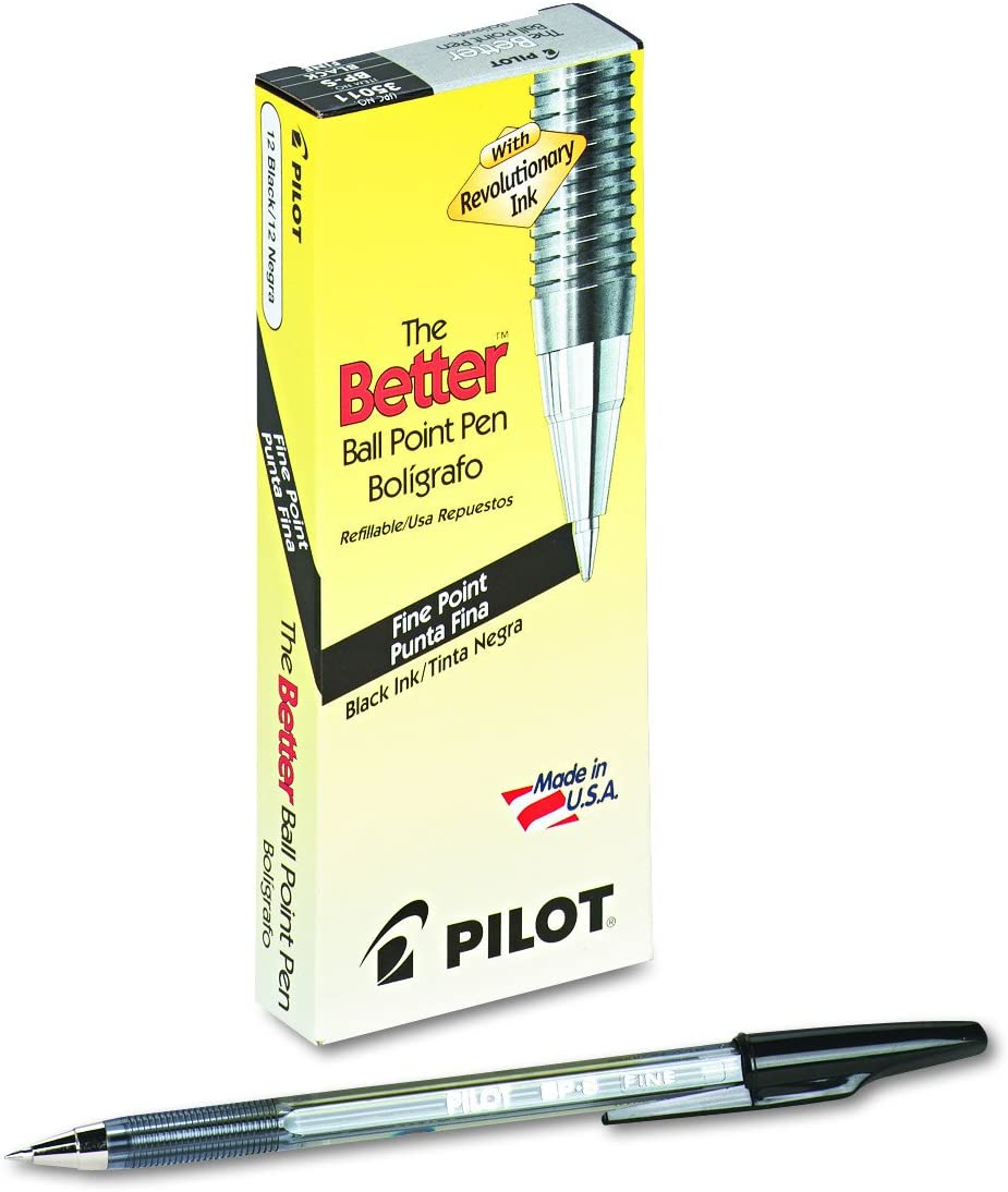 PILOT The Better Ball Point Pen Refillable Ball Point Stick Pens. Fine Point. Black Ink. 12-Pack (35011). 0.7mm