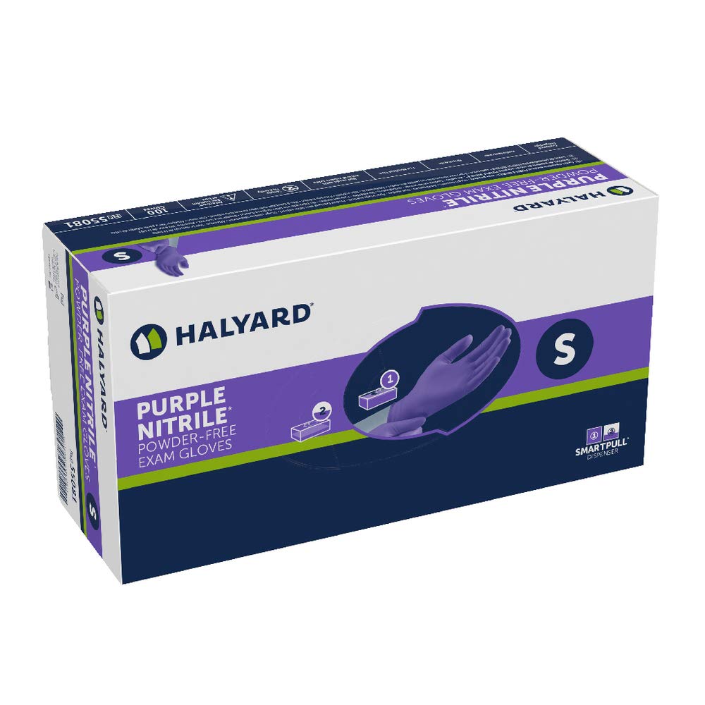 HALYARD Purple Nitrile Exam Gloves. Powder-Free. 5.9 mil. Small. 55081 (Box of 100)