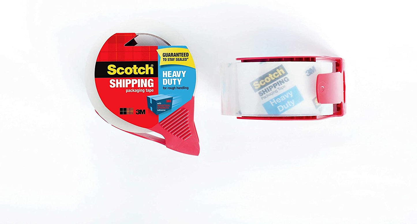 Scotch Heavy Duty Packaging Tape. 1.88" x 54.6 yd. Designed for Packing. Shipping and Mailing. Strong Seal on All Box Types. 3" Core. Clear. 2 Dispensered Rolls (3850-2RD)