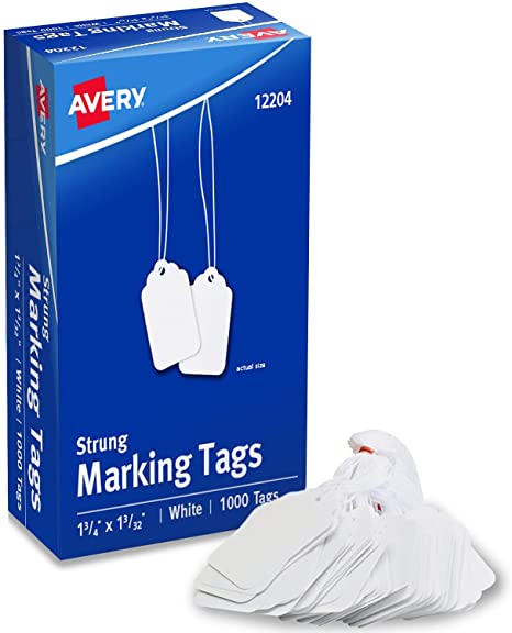 AVERY White Marking Tags Strung, Pack of 1000 (12204),,1 3/4 x 1 3/32