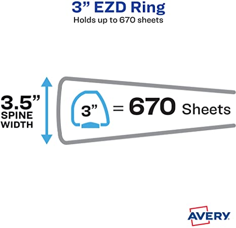 Avery Heavy Duty View 3 Ring Binder.3" One Touch EZD Ring. Holds 8.5" x 11" Paper. 1 Red Binder (79325)