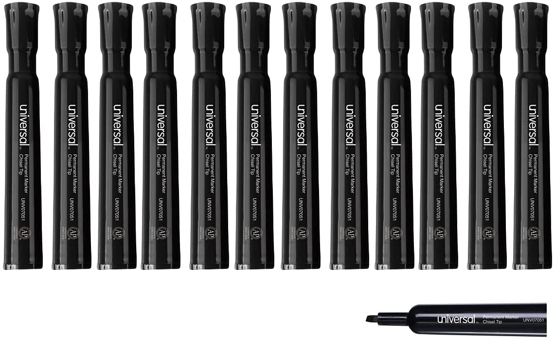 Universal Permanent Markers, Chisel Tip, Black, Dozen (UNV07051)