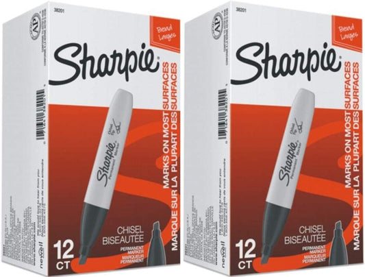 Sharpie 38201 Chisel Tip Permanent Markers. Black; 2-Packs of 12 Markers each for a Total of 24 Markers