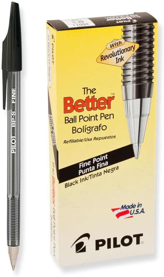 PILOT The Better Ball Point Pen Refillable Ball Point Stick Pens. Fine Point. Black Ink. 12-Pack (35011). 0.7mm