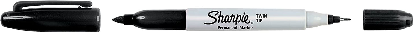 Sharpie Twin Tip Permanent Markers, Fine and Ultra Fine, Black, 12 Count (32001)