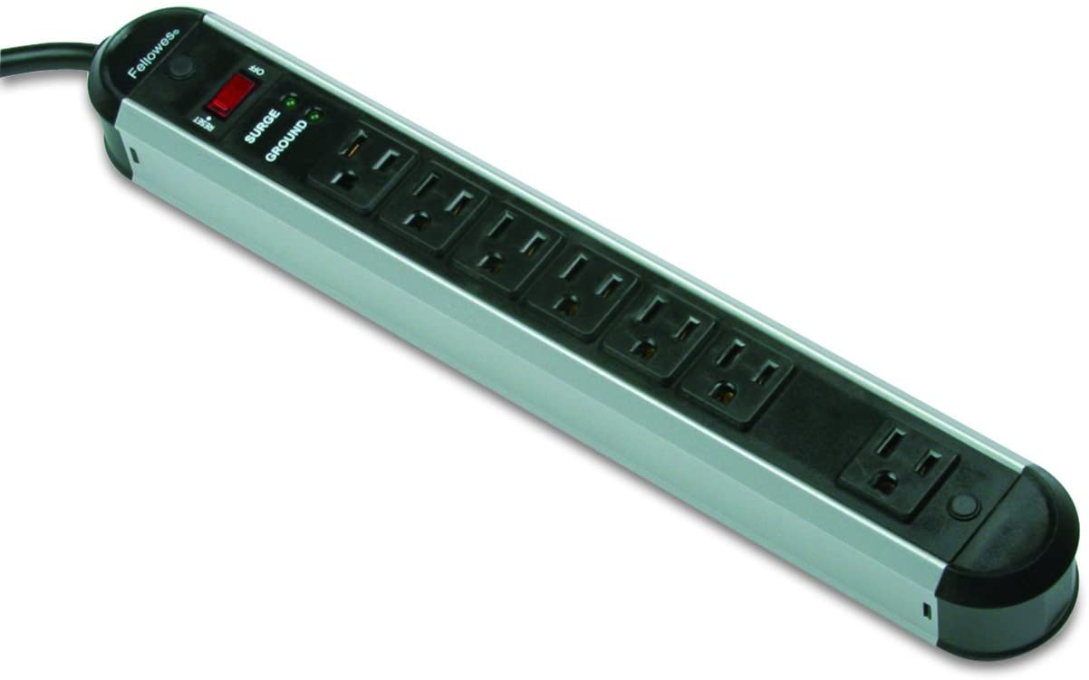Fellowes 7-Outlet Metal Surge Protector, 6 Foot Cord, 1,250 Joules (99081),Silver