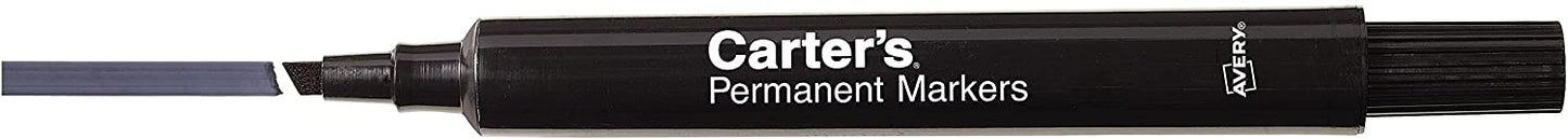 Carter's Permanent Markers, Chisel Tip, Large Desk-Style Size, 12 Black Markers (27178)