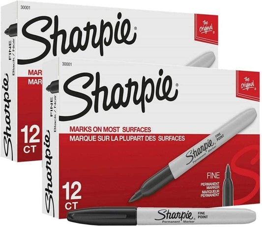 Sharpie Permanent Markers. Fine Point. Black. 2 Boxes of 12 Total of 24 Markers