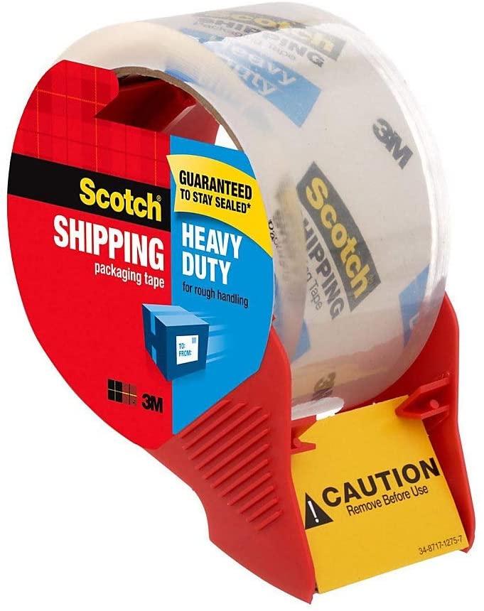 Scotch Heavy Duty Shipping Packaging Tape. 1.88" x 54.6 Yards. 3" Core. Clear. Great for Packing. Shipping & Moving. 1 Roll. Dispensered (3850-RD)