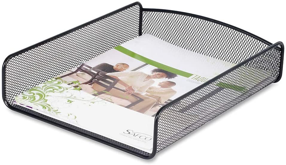 Safco Products Onyx Mesh Single Tray Desktop Organizer 3272BL, Black Powder Coat Finish, Durable Steel Mesh Construction
