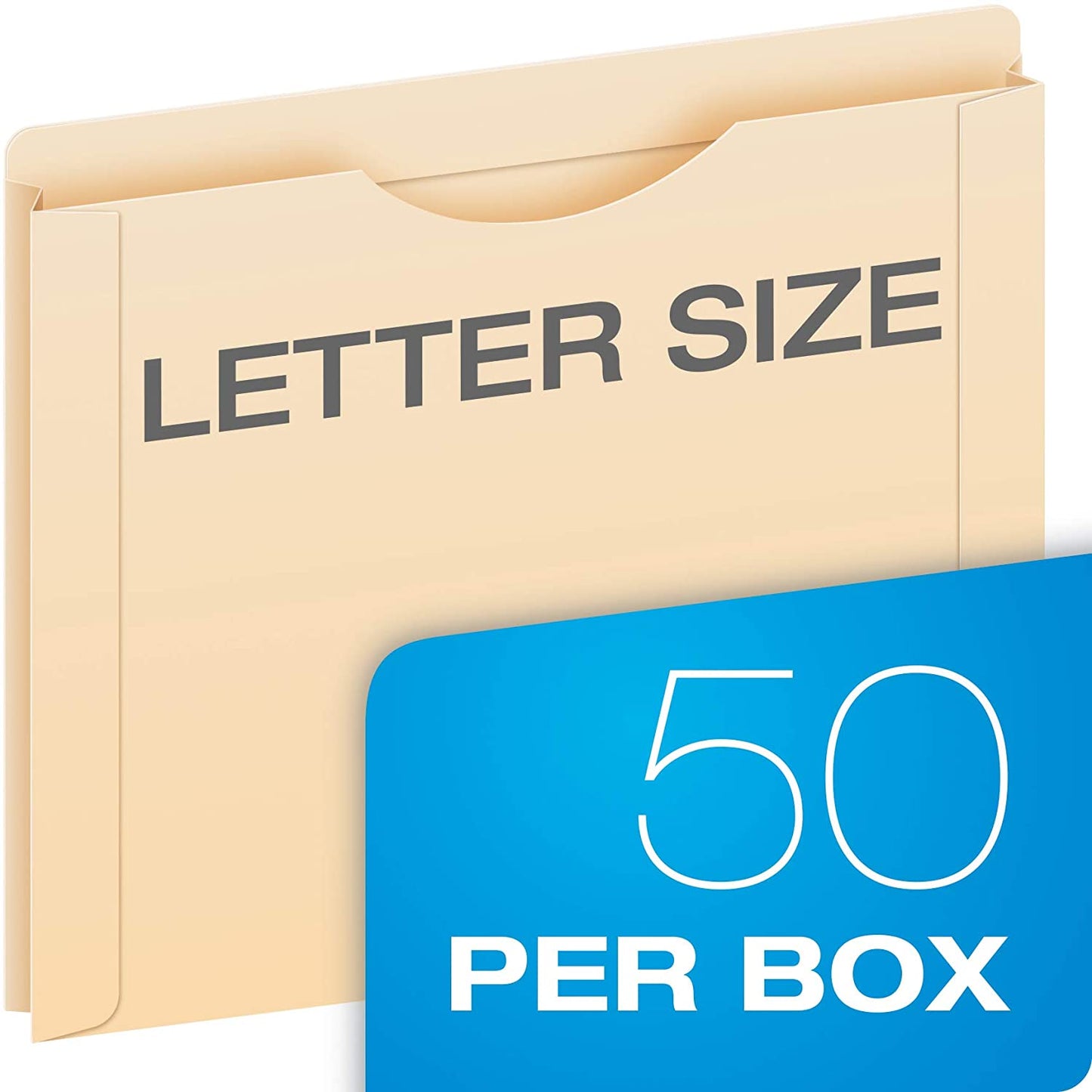 Pendaflex Reinforced File Jackets, Letter Size, Manila, 1" Expansion, Reinforced Straight-Cut Tabs with Thumb Cut, 50 per Box (22100)