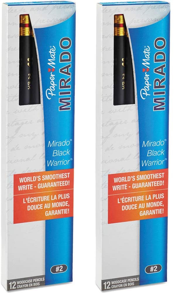 Paper Mate Mirado Black Warrior Woodcase Pencil Nontoxic . HB #2. Black Matte Barrel. Dozen. Sold as 2 Packs of 12. Total of 24 Each (PAP2254)