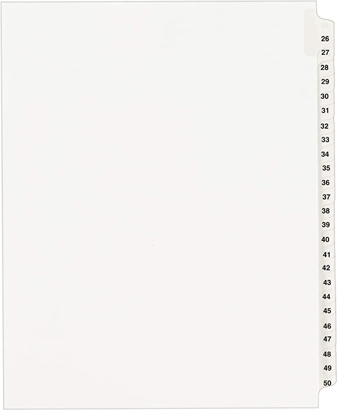 Avery Legal Dividers. Standard Collated Sets. Letter Size. Side Tabs. 1 Unit