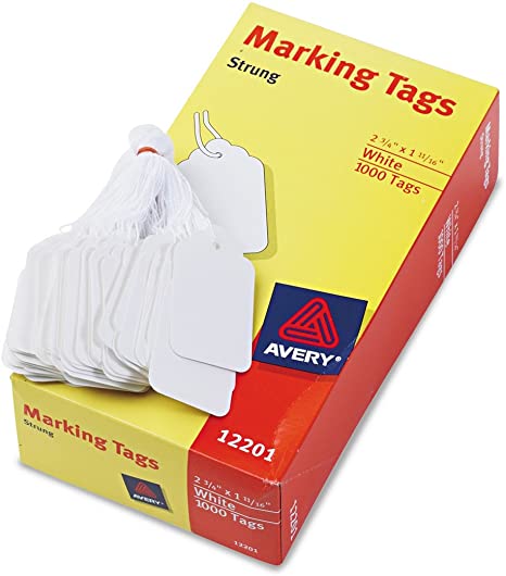 Avery 12201 Medium-Weight White Marking Tags. 2 3/4 x 1 11/16 (Box of 1000)