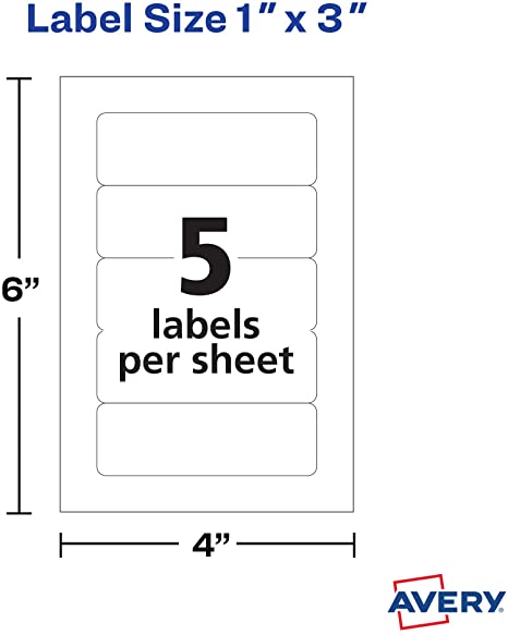 Avery Removable Print/Write Labels, 1 x 3 Inches, White, Pack of 250 (5436)