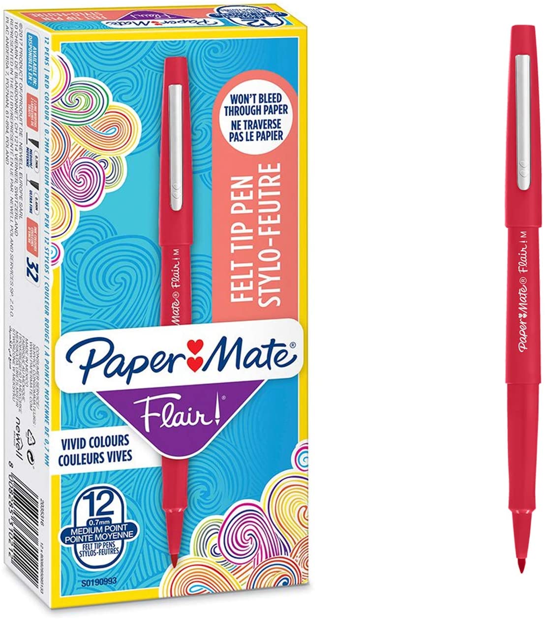 Paper Mate Flair Original Fibre Tip Pen Medium 1.0mm Pack of 12