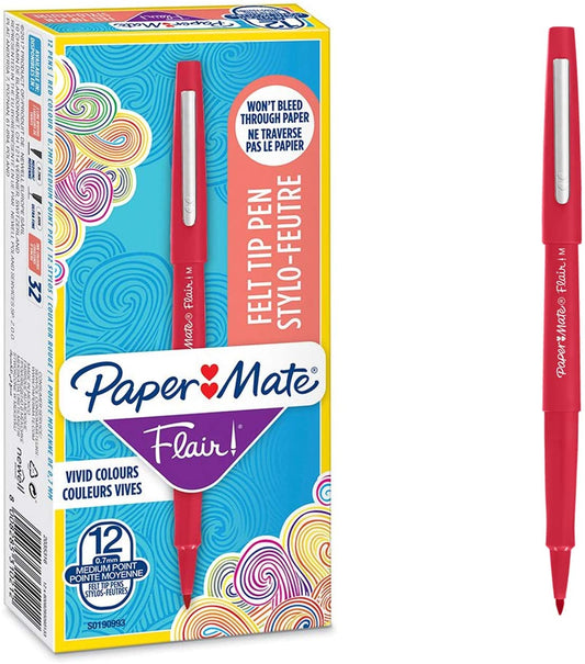 Paper Mate Flair Original Fibre Tip Pen Medium 1.0mm Pack of 12