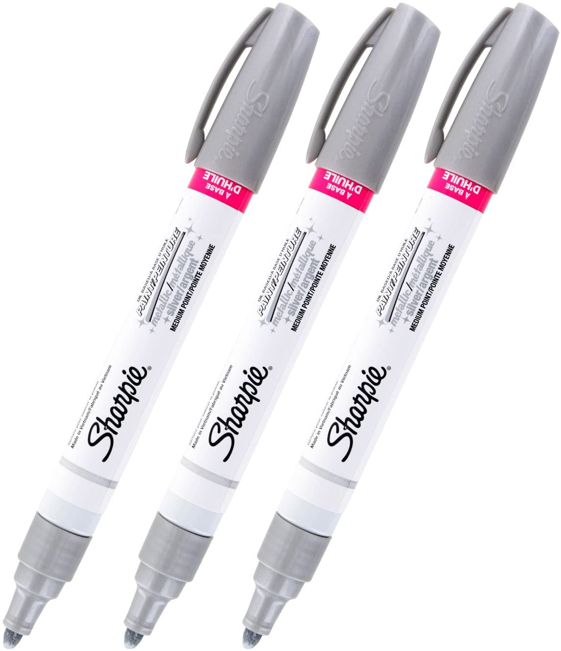 Sharpie Oil-Based Paint Marker. Medium Point. Metallic Silver Ink. Pack of 3