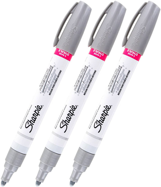 Sharpie Oil-Based Paint Marker. Medium Point. Metallic Silver Ink. Pack of 3