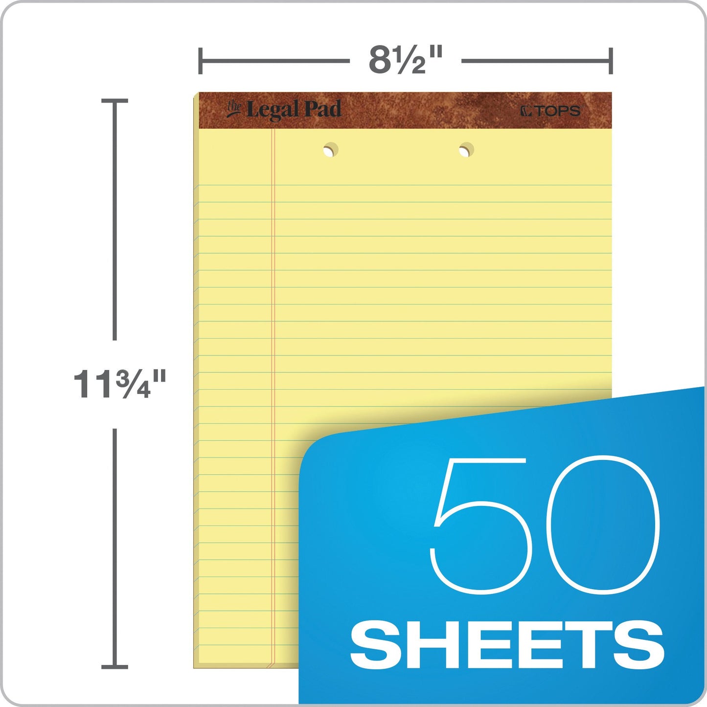 TOPS The Legal Pad Writing Pads, 8-1/2" x 11-3/4", Canary Paper, Legal Rule, 50 Sheets, 12 Pack (7531)