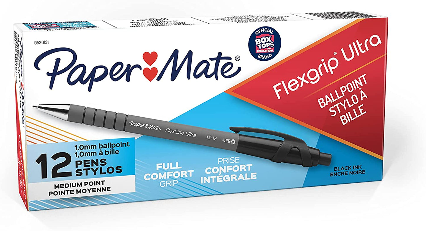 Paper Mate Flexgrip Ultra Stick Medium Point Ballpoint Pen, 12-Count