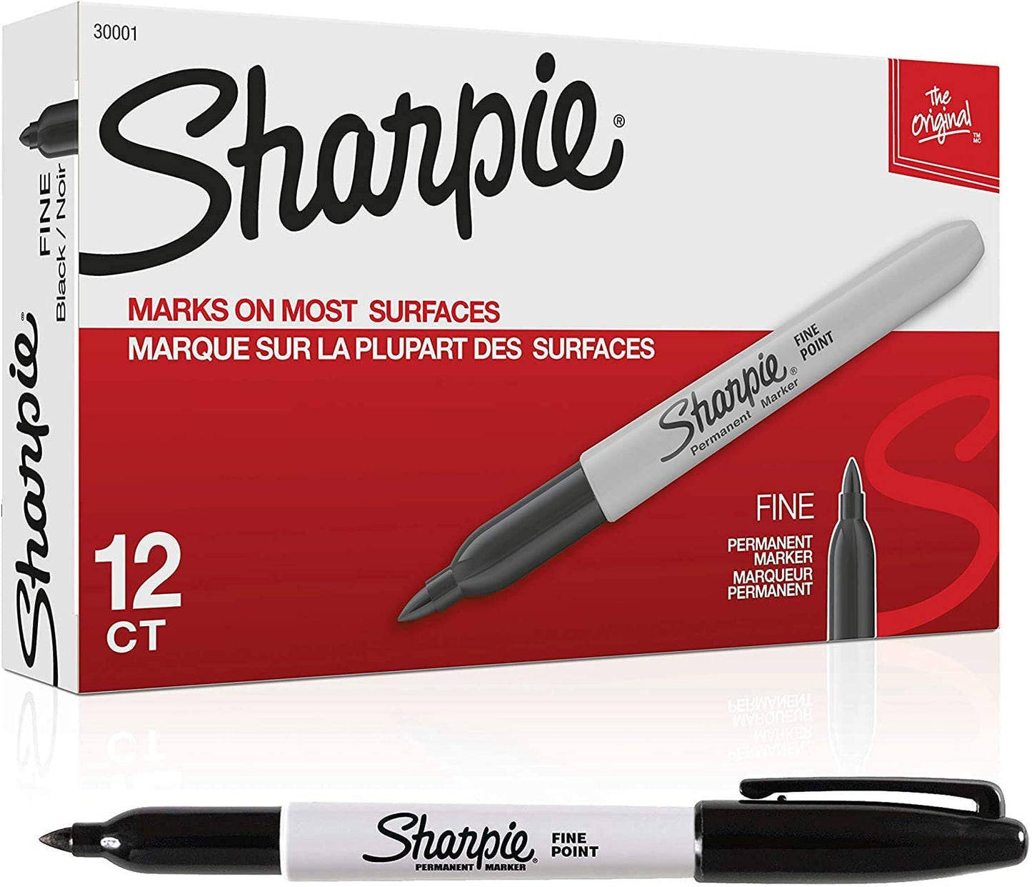 Sharpie SAN-30001 Fine Point Permanent Markers, Black; 12/Pk