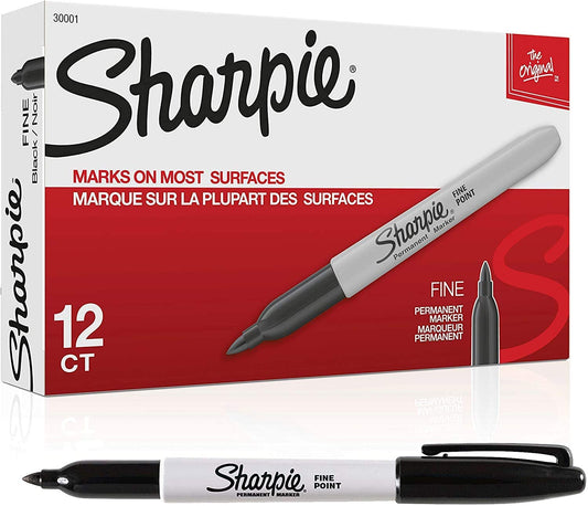 Sharpie SAN-30001 Fine Point Permanent Markers, Black; 12/Pk