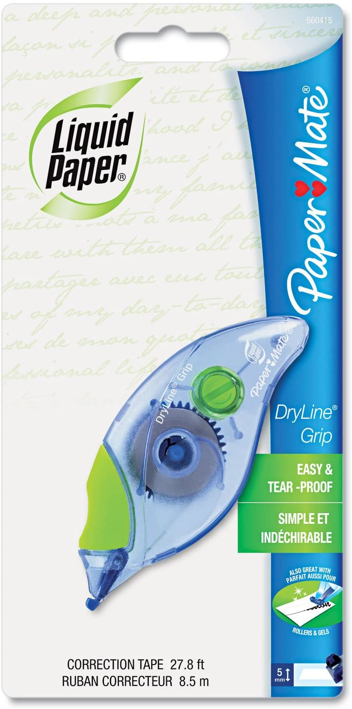 Paper Mate 660415 Liquid Paper DryLine Grip Correction Tape Dispenser. Pack of 4