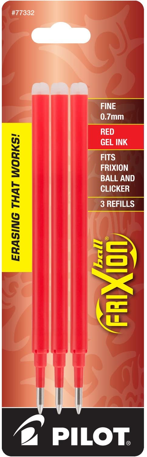 PILOT FriXion Gel Ink Refills for Erasable Pens, Fine Point, Red Ink, 3-Pack (77332)