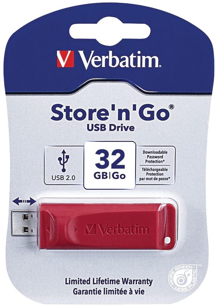 Verbatim Password Protection 32GB Store 'n' Go USB Drive, Red