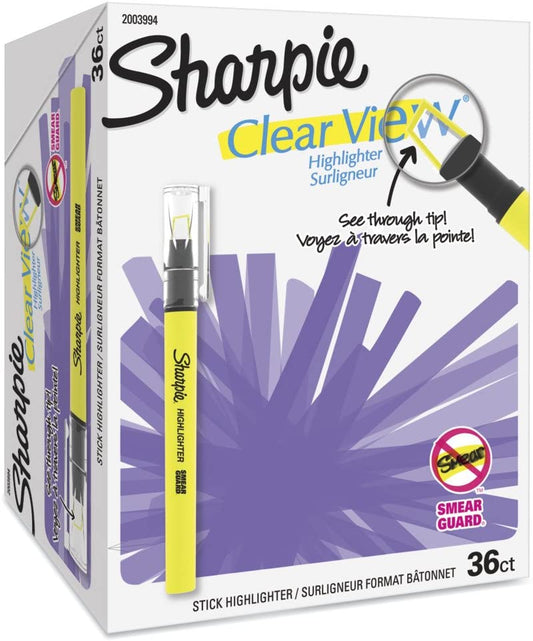 Sharpie Clear View Highlighter Stick. Yellow. Box of 12 (1950447)