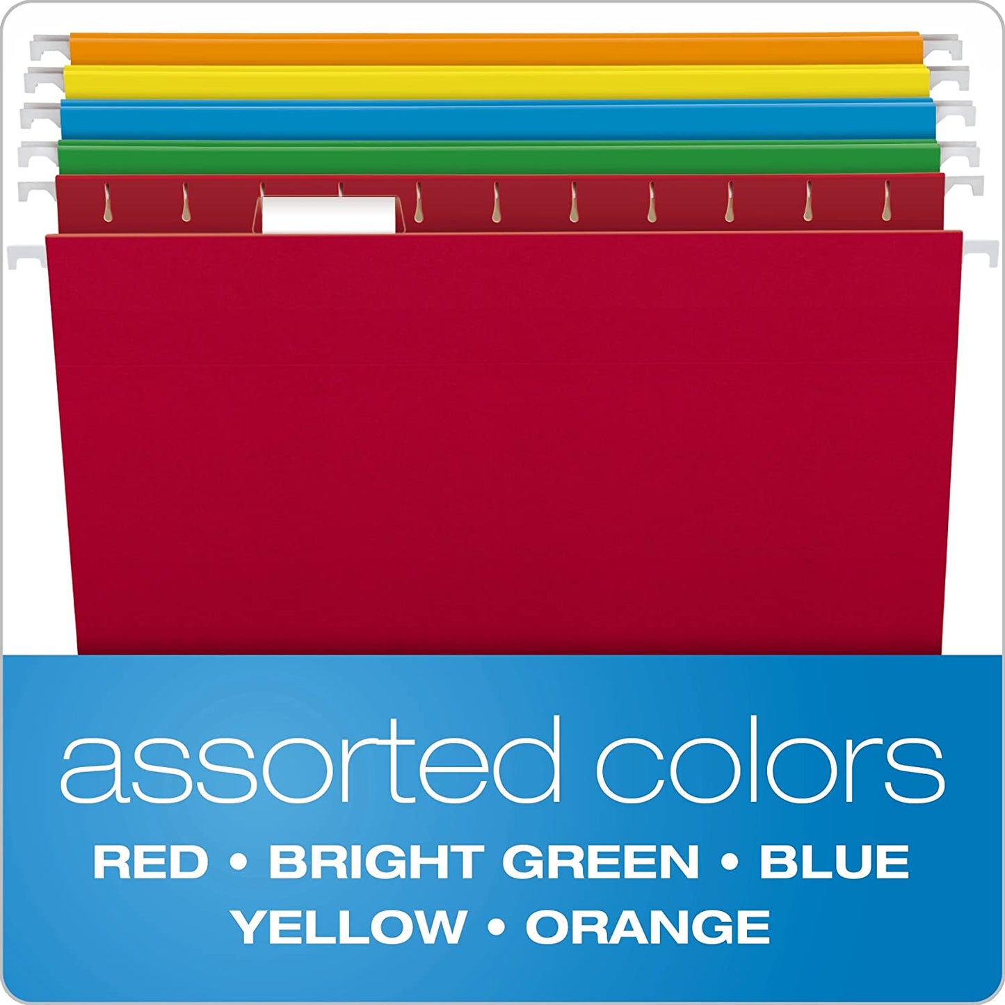 Hanging File Folders, Assorted Colors, 1/5-Cut Adjustable Tabs, 25 Per
