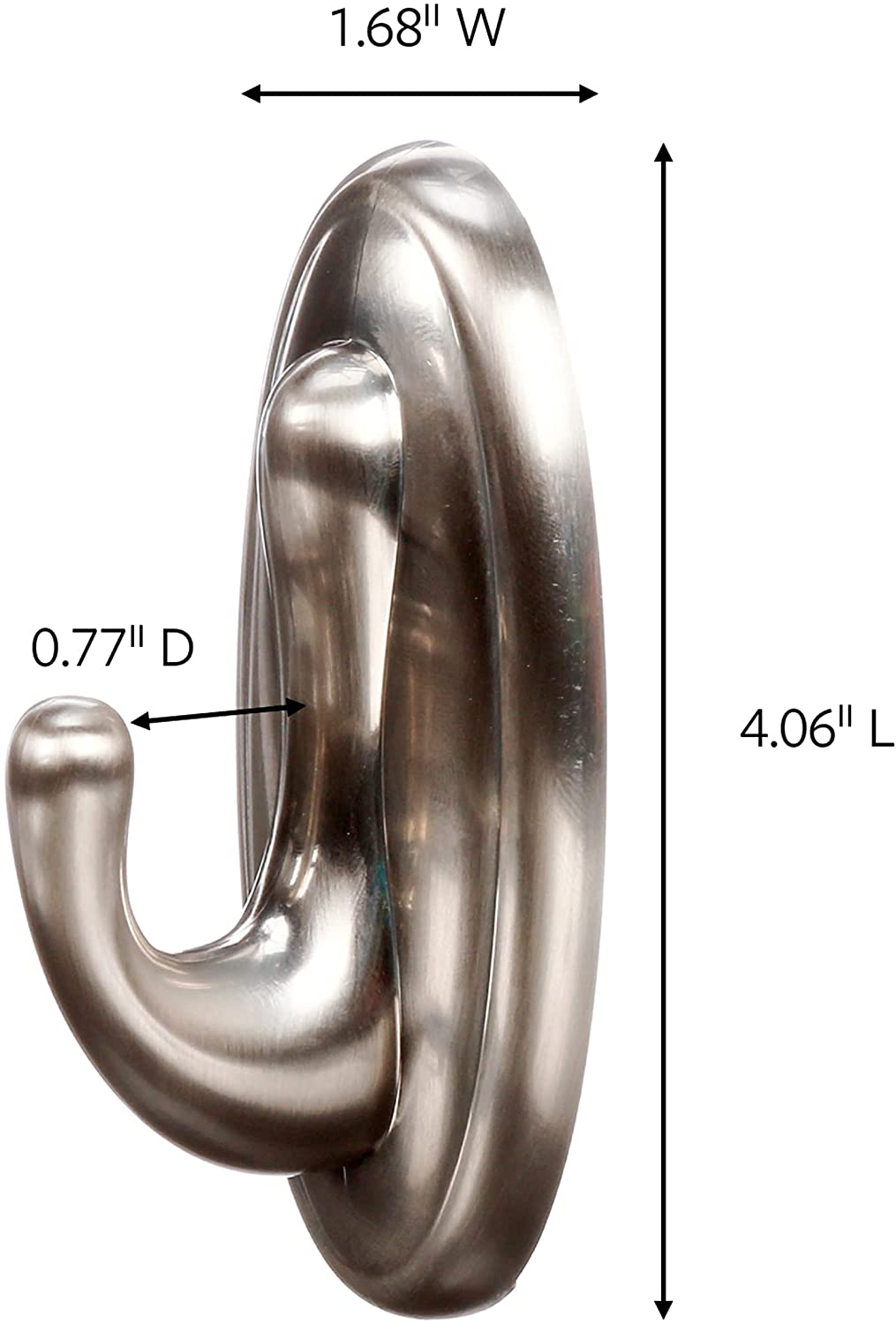 Command Large Traditional Plastic Hook, Brushed Nickel, 1-Hook, 2-Strips, Organize Damage-Free
