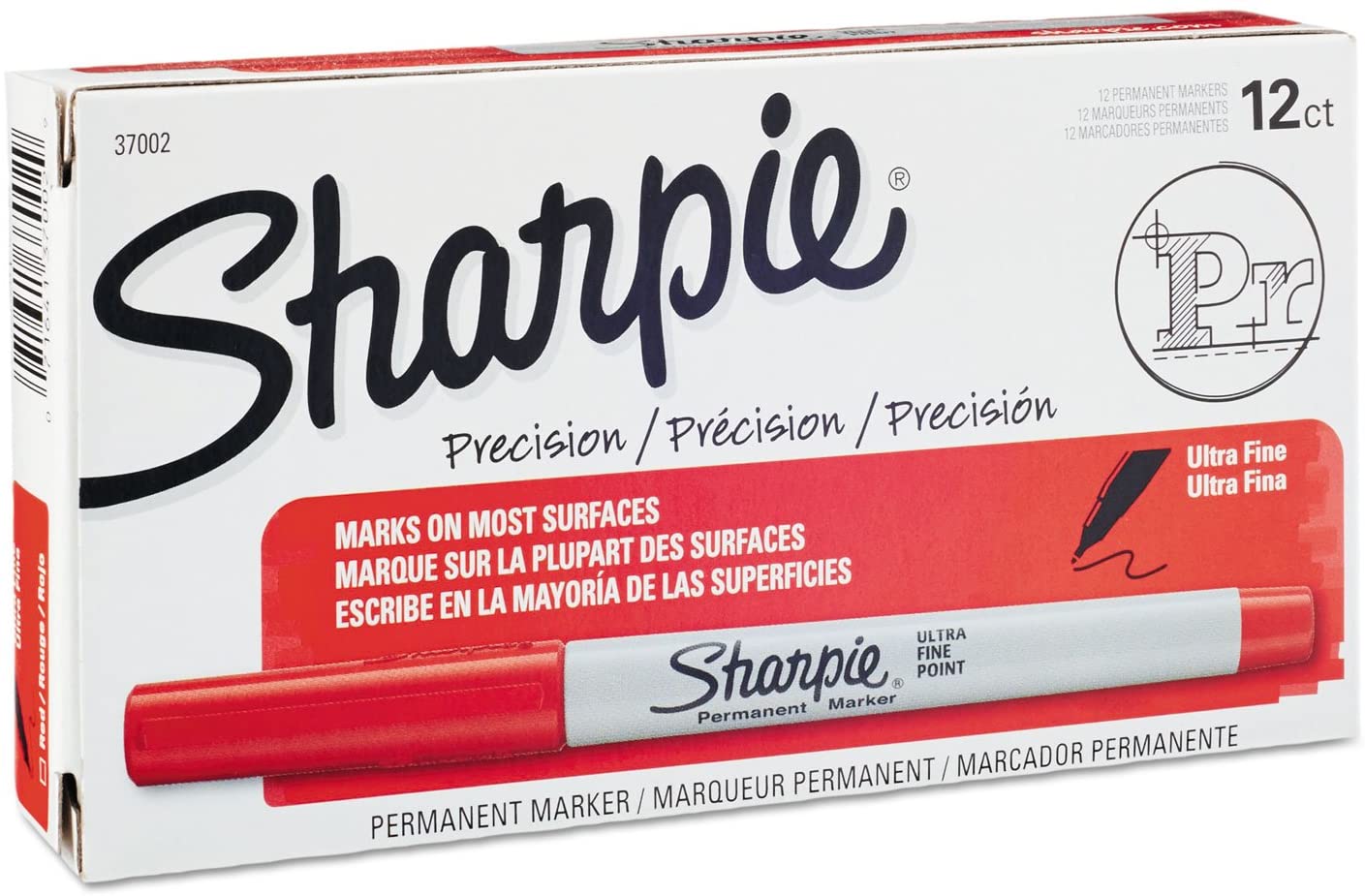 Sharpie 37002 Permanent Markers Ultra Fine Point Red Dozen