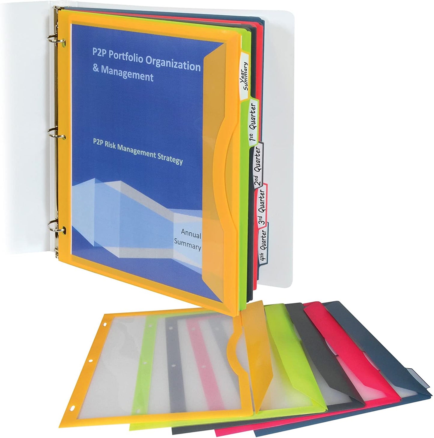 C-Line 5-Tab Binder Pockets with Write-On Index Tabs, Assorted Colors, 8.5 x 11 Inches, 5 Pockets per Set (06650)