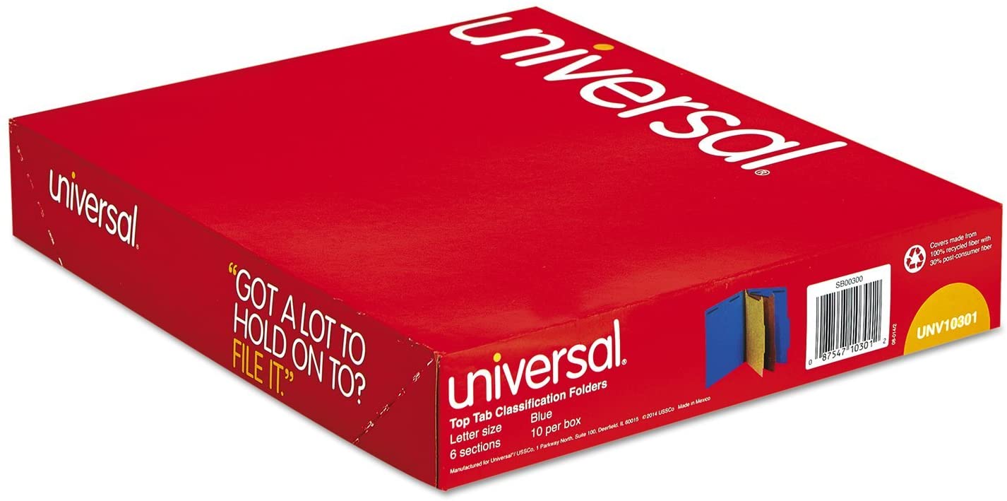 Universal Pressboard Classification Folders. Letter. Six-Section. Cobalt Blue. 10/Box (10301)