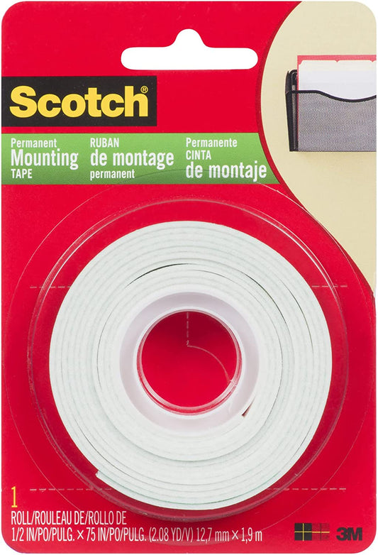 Scotch Indoor Mounting Tape. 1/2-in x 75-in. White. 1-Roll (110)