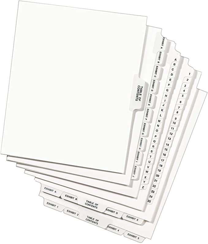Avery Legal Dividers. Standard Collated Sets. Letter Size. Side Tabs. 1 Unit