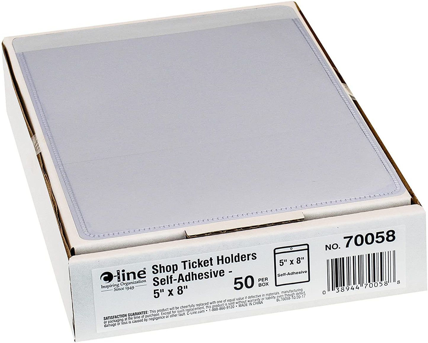 C-Line Self-Adhesive Shop Ticket Holders, 5 x 8 Inches, Clear, 50 per Box (70058)