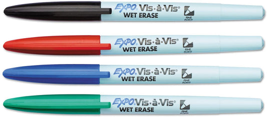 EXPO 16074 Vis-a-Vis Wet-Erase Marker Fine Point Asstd. 4/Set