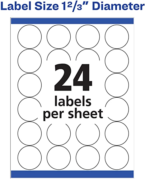 Avery 5293 Round Labels. 1-2/3" Diameter. White. Pack of 600 -- Make Custom Stickers
