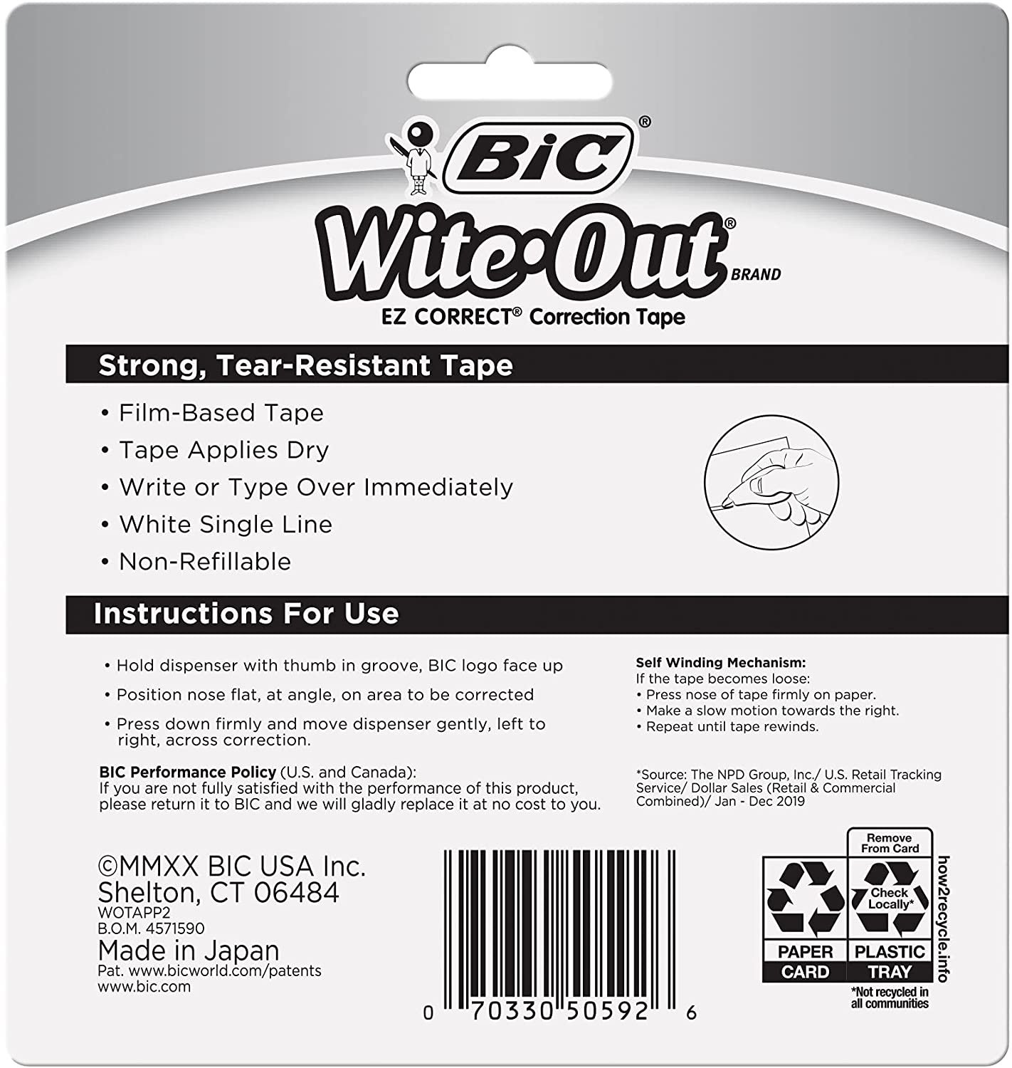 BIC Wite-Out Brand EZ Correct Correction Tape, White, 2-Count