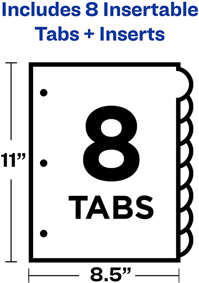 Avery 11201 Insertable Style Edge Tab Plastic Dividers. 8-Tab. Letter