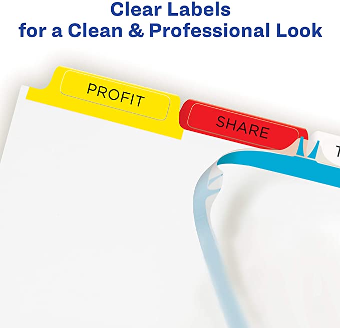 Avery 5-Tab Binder Dividers, Easy Print & Apply Clear Label Strip, Index Maker, Multicolor Tabs, 5 Sets (11418)